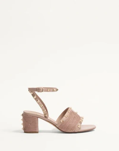 Valentino Garavani Rockstud Calfskin Sandal With Cornely Embroidery 60mm Woman Beige Rose 40.5