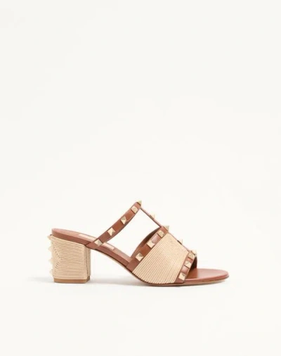 Valentino Garavani Rockstud Calfskin Slide Sandal With Cornely Embroidery 60mm Woman Saddle Brown/na