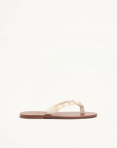 Valentino Garavani Rockstud Calfskin Thong Sandal 05mm Woman Light Ivory 35 In Brown