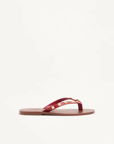 Valentino Garavani Rockstud Calfskin Thong Sandal 05mm Woman Red 41 In Brown
