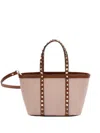 Valentino Rockstud Leather And Canvas Mini Tote Bag In Pink