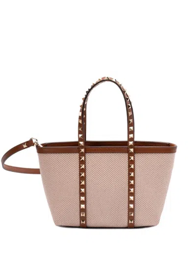 Valentino Garavani Rockstud Canvas Mini Tote In Brown