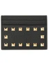 Valentino Garavani Rockstud Leather Card Case In Black