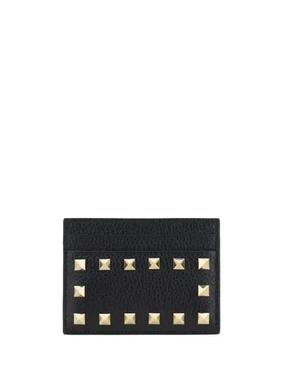 Valentino Garavani Valentino Rockstud Grainy Leather Card Holder In Blue