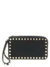Valentino Rectangular Studded Clutch With Textured Surface In Black