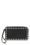 Valentino Rockstud Textured Leather Clutch Bag In Black