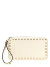 Valentino Rockstud Rectangular Clutch Bag With Wrist Strap In Neutral