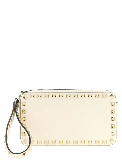 Valentino Garavani Rockstud Clutch Bag In Neutral