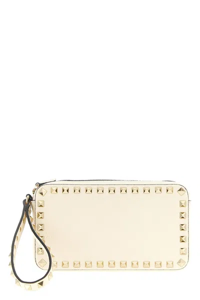 Valentino Garavani Ruckstud Wrist-strap Clutch Bag In Neutral