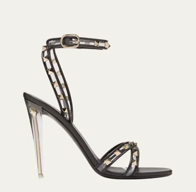 Pre-owned Valentino Garavani Rockstud Crisscross Clear Ankle-strap Sandals - Retail $1350