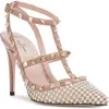 Valentino Garavani Pink Rockstud Mesh Heels In Gold/crystal/rose Cannell