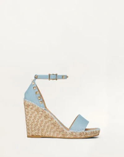 Valentino Garavani Rockstud Double Grainy Calfskin Wedge Sandal 105mm Woman Popeline Blue 36