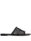 VALENTINO GARAVANI VALENTINO GARAVANI "ROCKSTUD" EMBELLISHED INTERWOVEN SLIDES