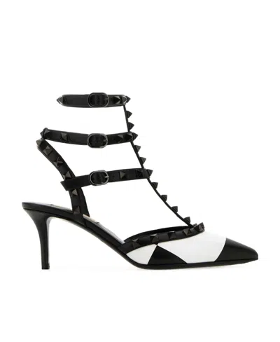 Valentino Garavani Leather Strappy Stiletto Pumps In Bianconero