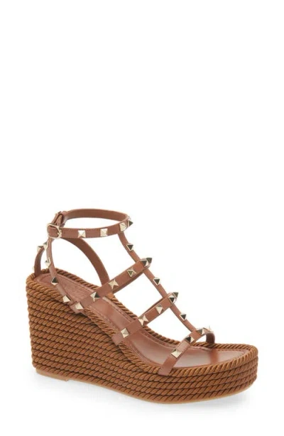 Valentino Garavani Rockstud Espadrille Sandal In Tobacco