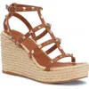 Valentino Garavani Rockstud Espadrille Wedge Sandal In Almond Beige/naturale
