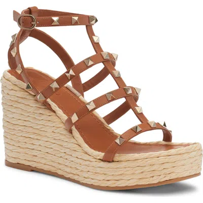 Valentino Garavani Rockstud Espadrille Wedge Sandal In Almond Beige/naturale