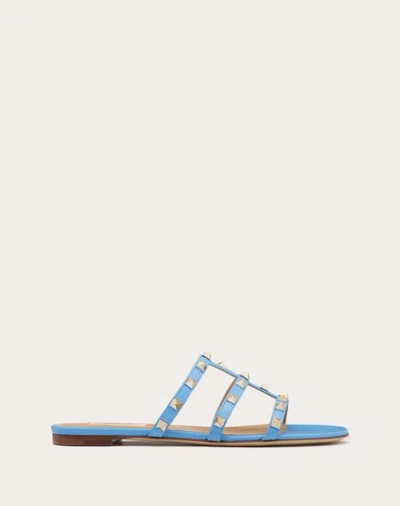 Valentino Garavani Rockstud Flat Slide Sandal Woman Blue 39.5 In Blue