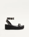 Valentino Rockstud Leather Ankle-strap Espadrilles In Black