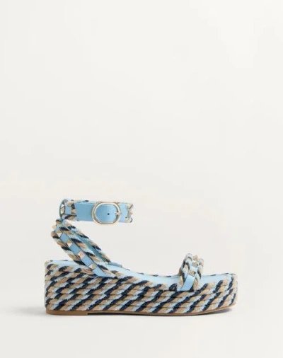 Valentino Garavani Rockstud Flatform Sandal In Calfskin 45mm Woman Blue/ivory 40