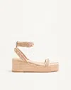 Valentino Garavani Rockstud Flatform Sandal In Calfskin 45mm Woman Rose Cannelle 39 In Brown