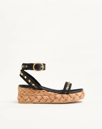 Valentino Garavani Rockstud Flatform Sandal In Calfskin 60mm Woman Black/natural 41 In Multi
