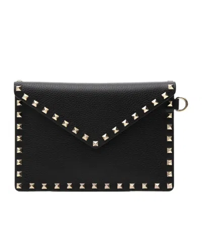 Valentino Garavani Rockstud Foldover Top Mini Clutch Bag In Black