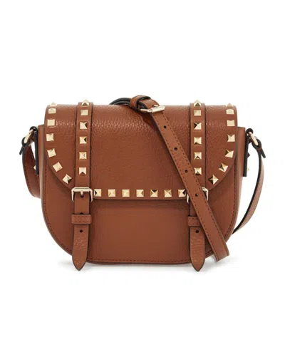 Valentino Garavani Rockstud Foldover Top Shoulder Bag In Brown