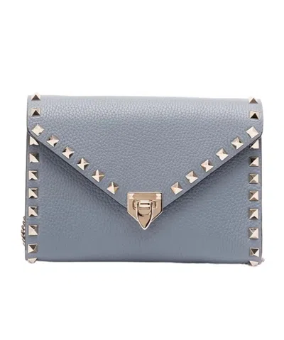 Valentino Garavani Rockstud Foldover Top Shoulder Bag In Gray