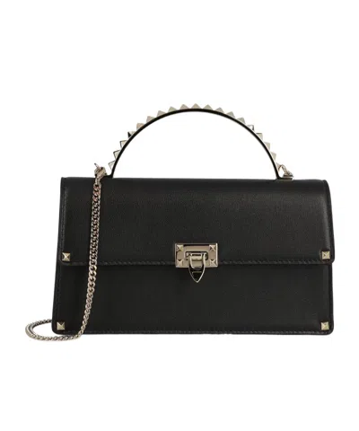 Valentino Garavani Rockstud Foldover Top Tote Bag In Black