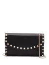 Valentino Rockstud Leather Wallet On Chain In Black