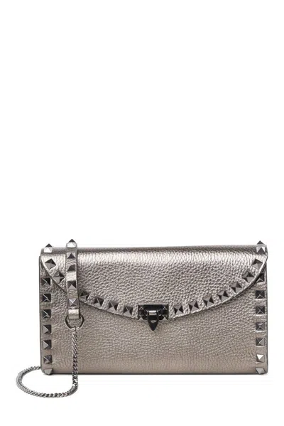 Valentino Garavani Rockstud Clutch Bag In Silver