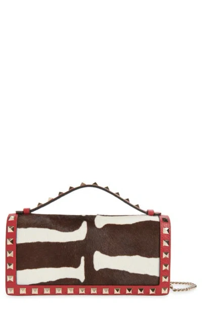 Valentino Garavani Rockstud Genuine Calf Hair Wallet With Crossbody Strap In Multi