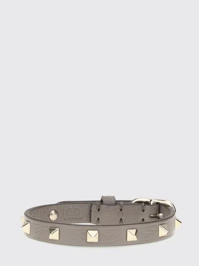 Valentino Garavani Rockstud Goatskin Leather Bracelet With Studs In Gray