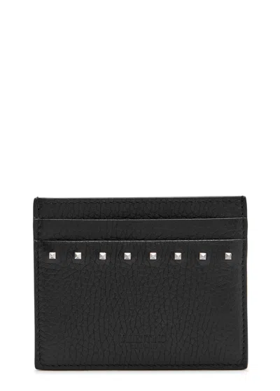 Valentino Garavani Rockstud Grained Leather Card Holder In Black