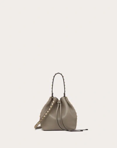 Valentino Garavani Rockstud Grainy Calfskin Bucket Bag Woman Dove Grey Uni