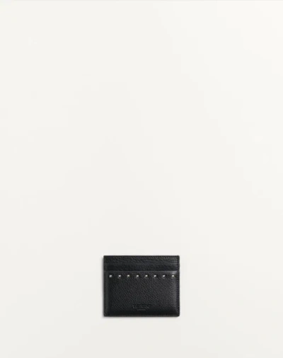 Valentino Garavani Rockstud Grainy Calfskin Cardholder In Black