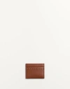 Valentino Garavani Rockstud Grainy Calfskin Cardholder In Saddle Brown