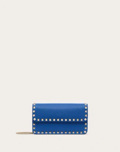 Valentino Garavani Rockstud Grainy Calfskin Chain Pouch Woman Cobalt Uni In Bleu Électrique