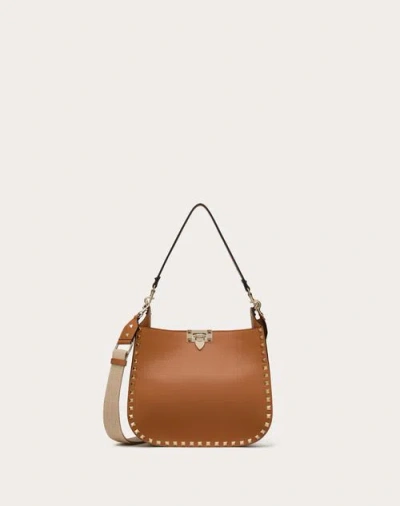 Valentino Garavani Rockstud Grainy Calfskin Hobo Bag Woman Almond Uni