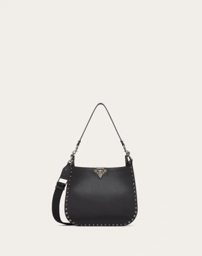 Valentino Garavani Rockstud Grainy Calfskin Hobo Bag Woman Black Uni