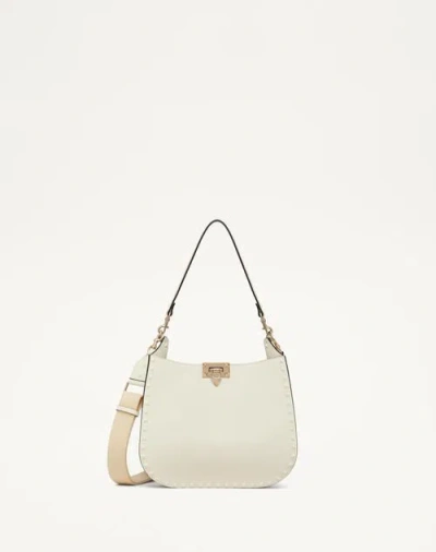 Valentino Garavani Rockstud Grainy Calfskin Hobo Bag Woman Ivory Uni