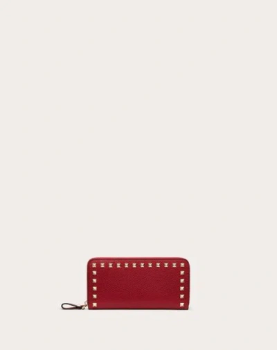 Valentino Garavani Rockstud Grainy Calfskin Zipped Wallet Woman Rosso Valentino Uni In ロッソ ヴァレンティノ