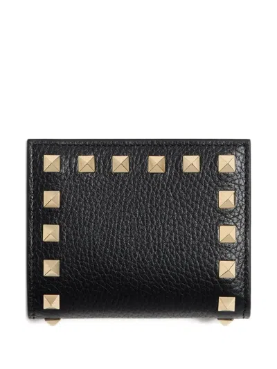 Valentino Garavani Rockstud Grainy Leather Flap Wallet In Black