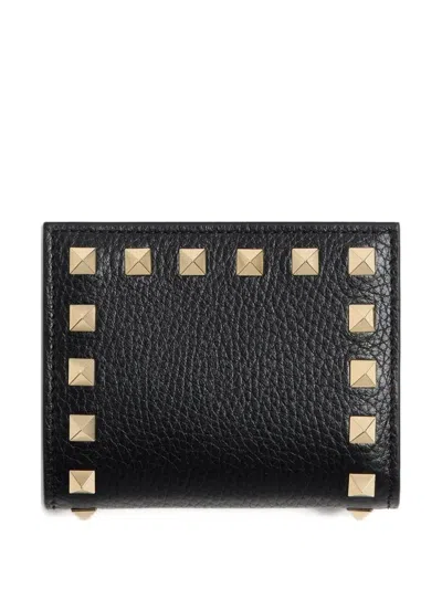 Valentino Garavani Rockstud Grainy Leather Flap Wallet Accessories In Black