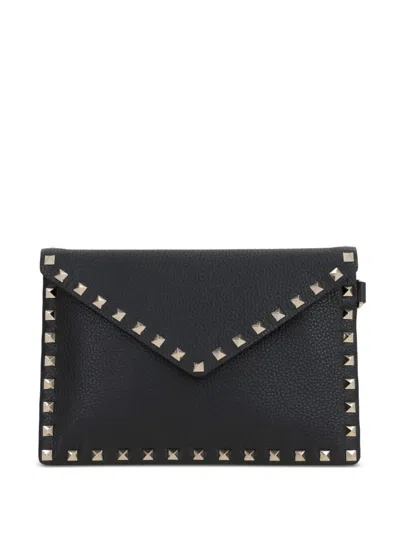 Valentino Garavani Dnu Inv Valentino Rockstud Grainy Leather Pouch In Black