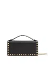 Valentino Garavani Rockstud Grainy Leather Wallet With Detachable Chain Accessories In Black