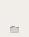 Valentino Garavani Rockstud Grainy Metallic Calfskin Card Holder With Zip Woman Silver Uni In Silver