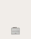 Valentino Garavani Rockstud Grainy Metallic Calfskin Card Holder With Zip Woman Silver Uni In Silver
