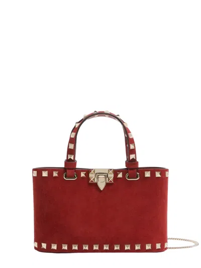 Valentino Garavani Rockstud Handbag In Suede With Removable Chain Strap In Blue
